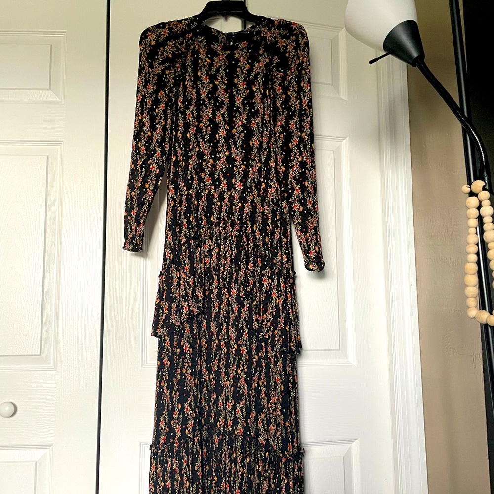 ZARA FLORAL MAXI RUFFLE ELEGANT DRESS raglan sleeve with ruffle details & layer